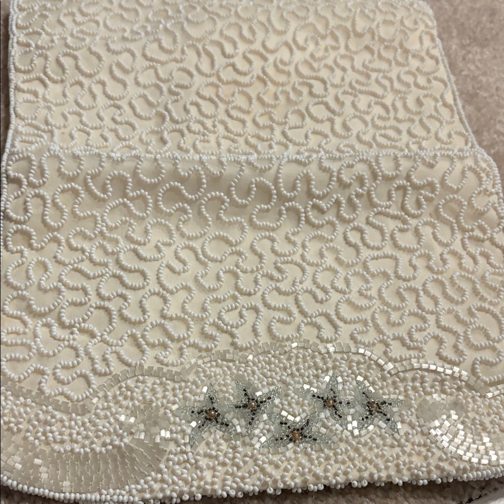 Beaded Ivory Evening Clutch - Elegant Handbag